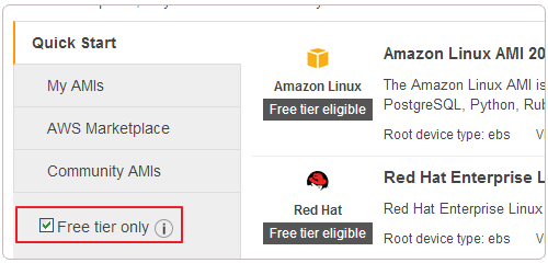 Amazon AWS选择免费配额